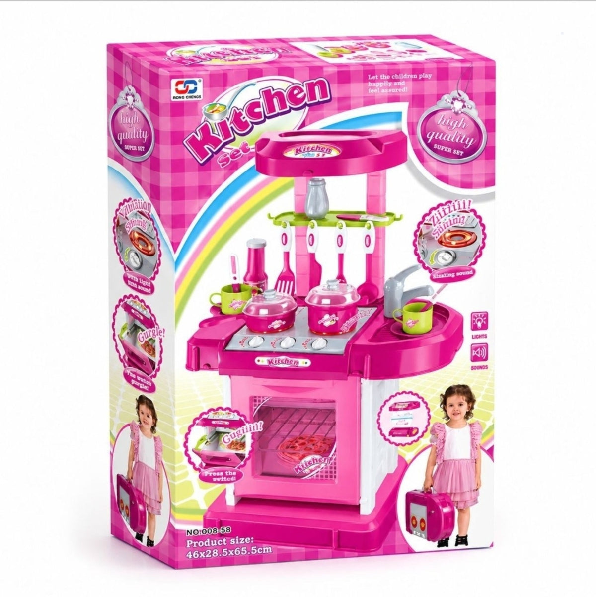 Original retail packaging of children's pink kitchen set