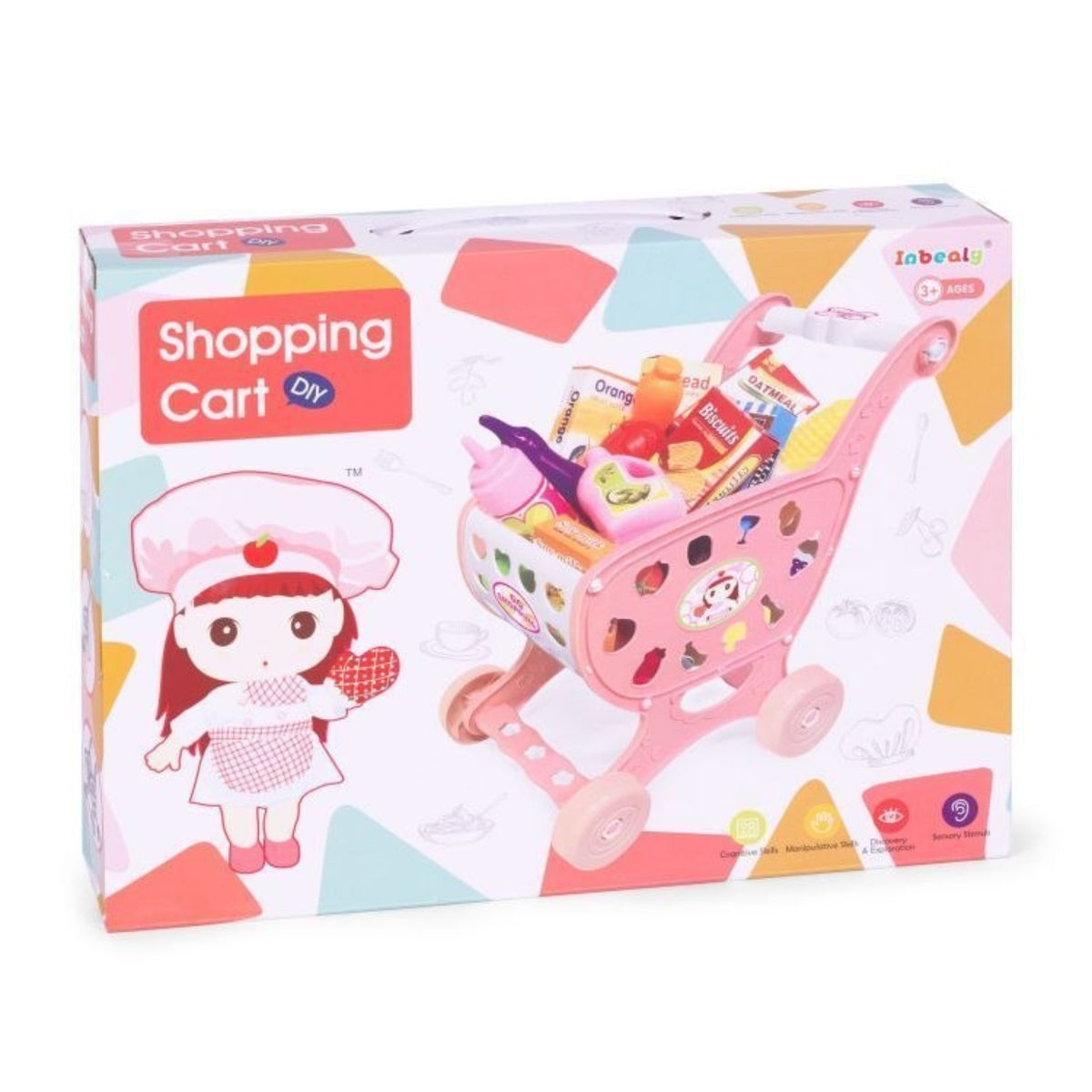 Pink shopping cart toy retail packaging