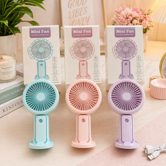 Rechargeable Mini Fan with LED Light – 3 Colors