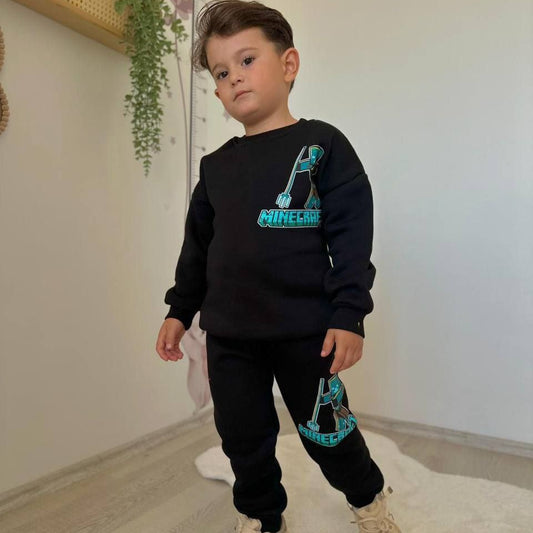 Blue Minecraft Outfit Cotton Qith Fleece 3-10y