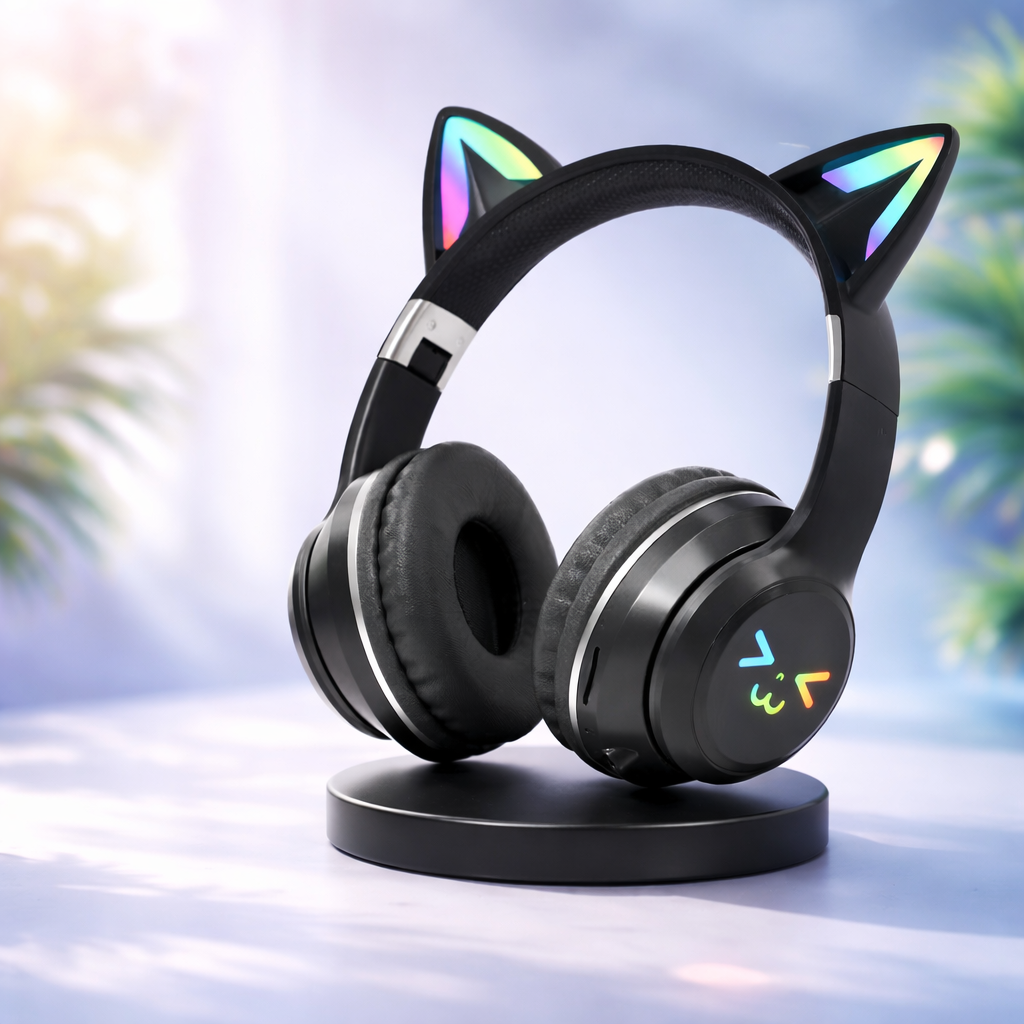 Cat Ear Wireless Headphones With LED Colorful Glow + Type-C Charge Cable