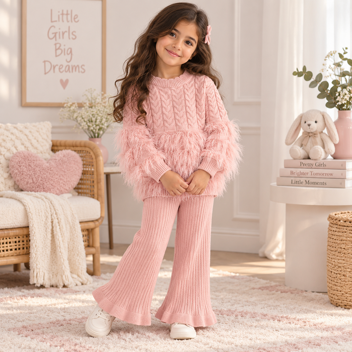 Girls’ Faux Fur Trim Knit 2-Piece Set | 2–7Y
