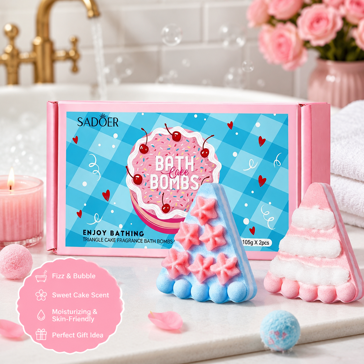 Cake Bath Bombs Gift Set – Sweet Scented Fizzy Bombs | Relaxing Spa Experience (2 Pcs)
