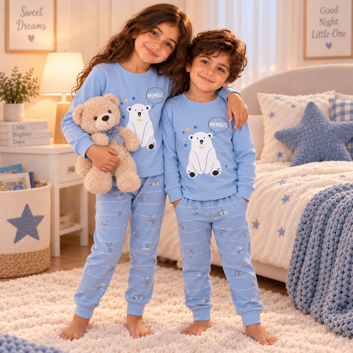 Kids’ 100% Cotton Grey Polar Bear Pajama Set | 3–14Y