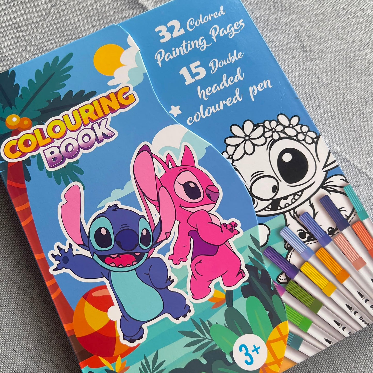 Large Stitch & Angel Coloring Book Set with 15 Double-Ended Markers – 32 Pages