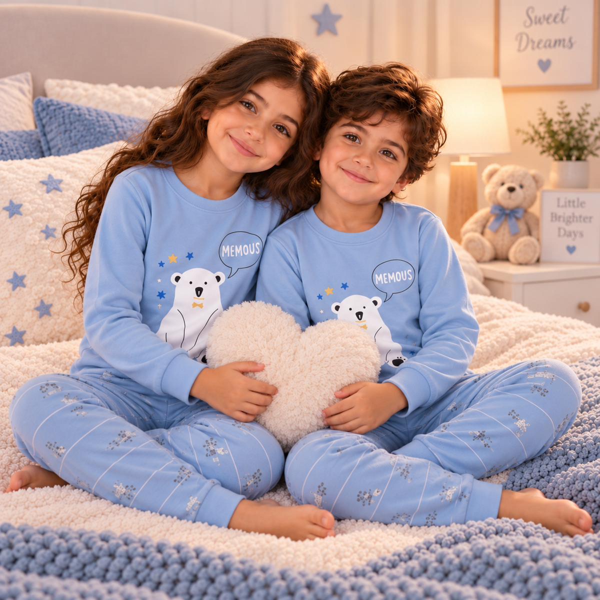 Kids’ 100% Cotton Grey Polar Bear Pajama Set | 3–14Y