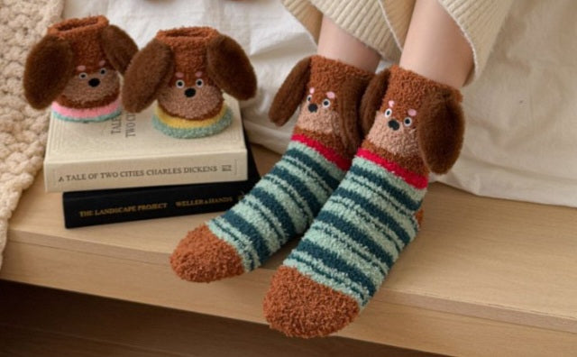 Warm Cozy Socks Dog Design One Size
