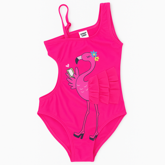 Original Swimsuit With 3D Image. Flamingo Style For 4-10y