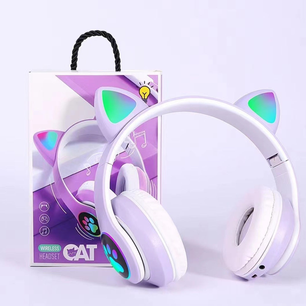 Cute Cat Ear Wireless Headphones- LED Lights, Noise Cancelling & Bluetooth 5.0