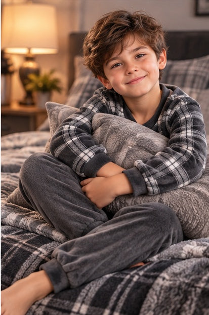 Kids’ Warm Winter Dark Grey Pajama Set | 6–16Y