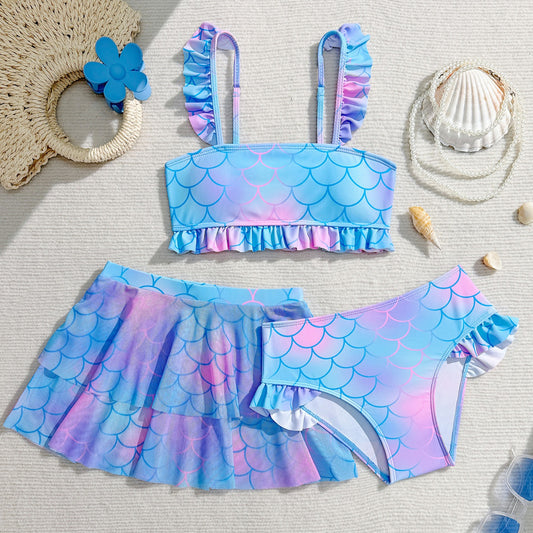 Girl 3-Piece Mermaid Print Swimwear Set | Size 8-12y