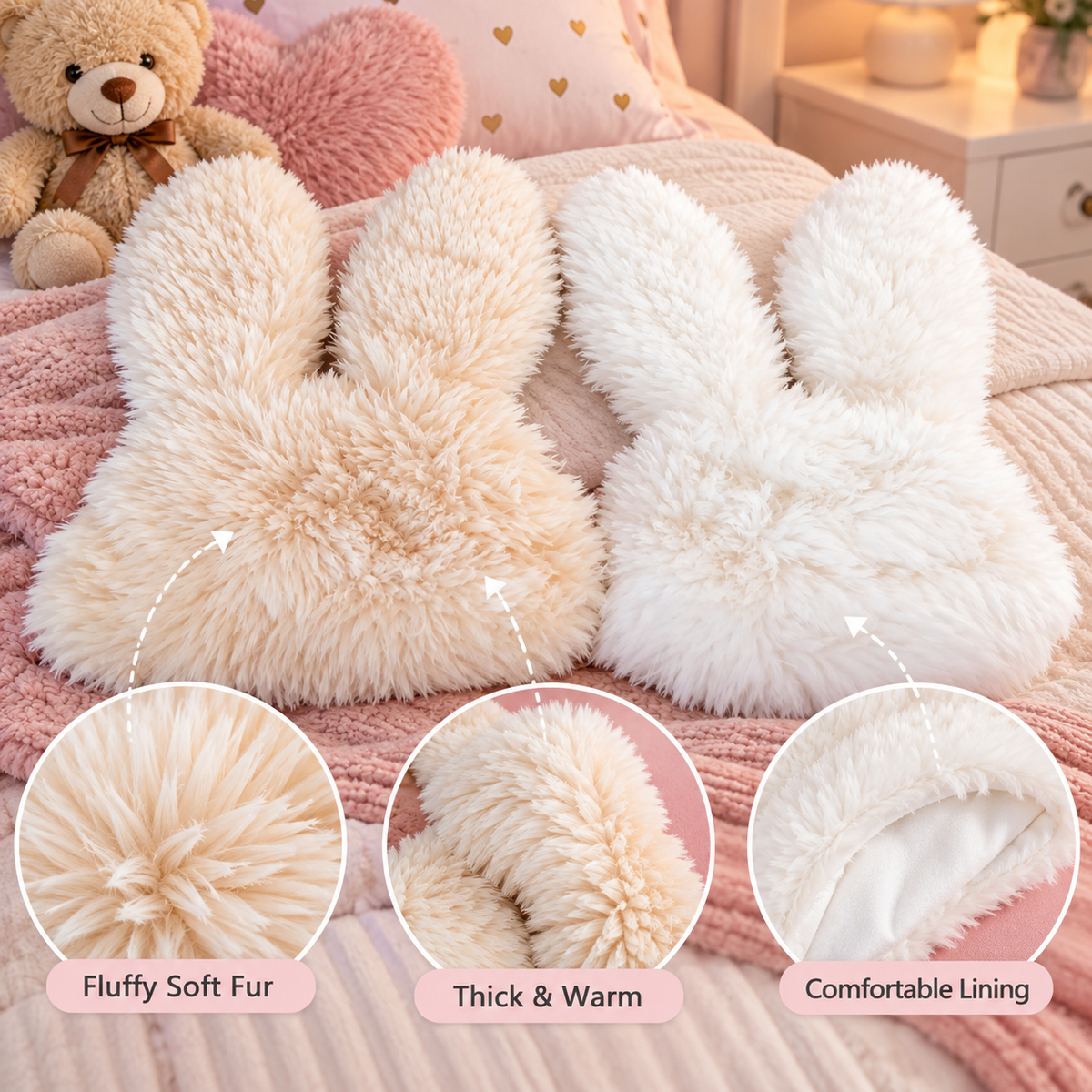 Girls Fluffy Bunny Ears Winter Hat Soft & Cozy