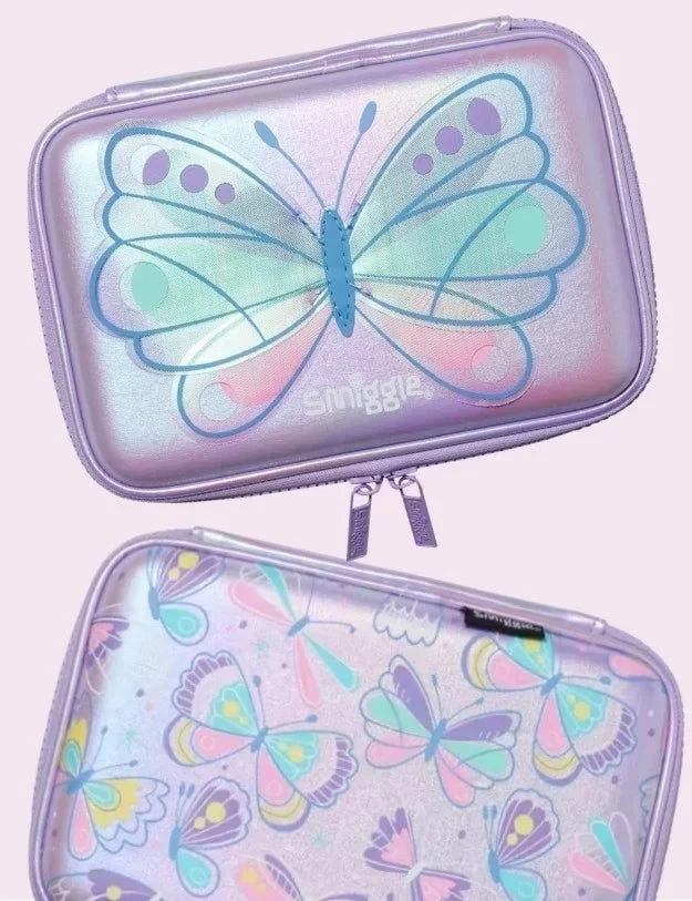 Smiggle Pencil Case | Hardtop | Purple | butterfly