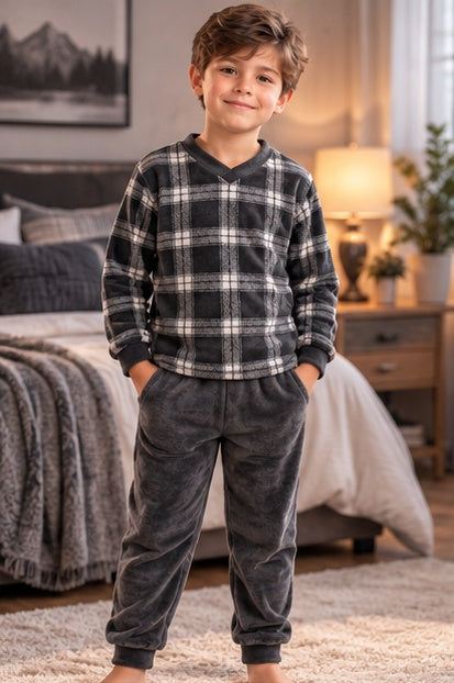 Kids’ Warm Winter Dark Grey Pajama Set | 6–16Y