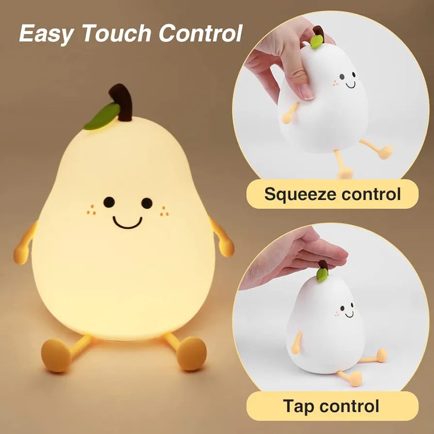 Cute Pear Night Light Silicone Rechargeable Colorful LED | 3+