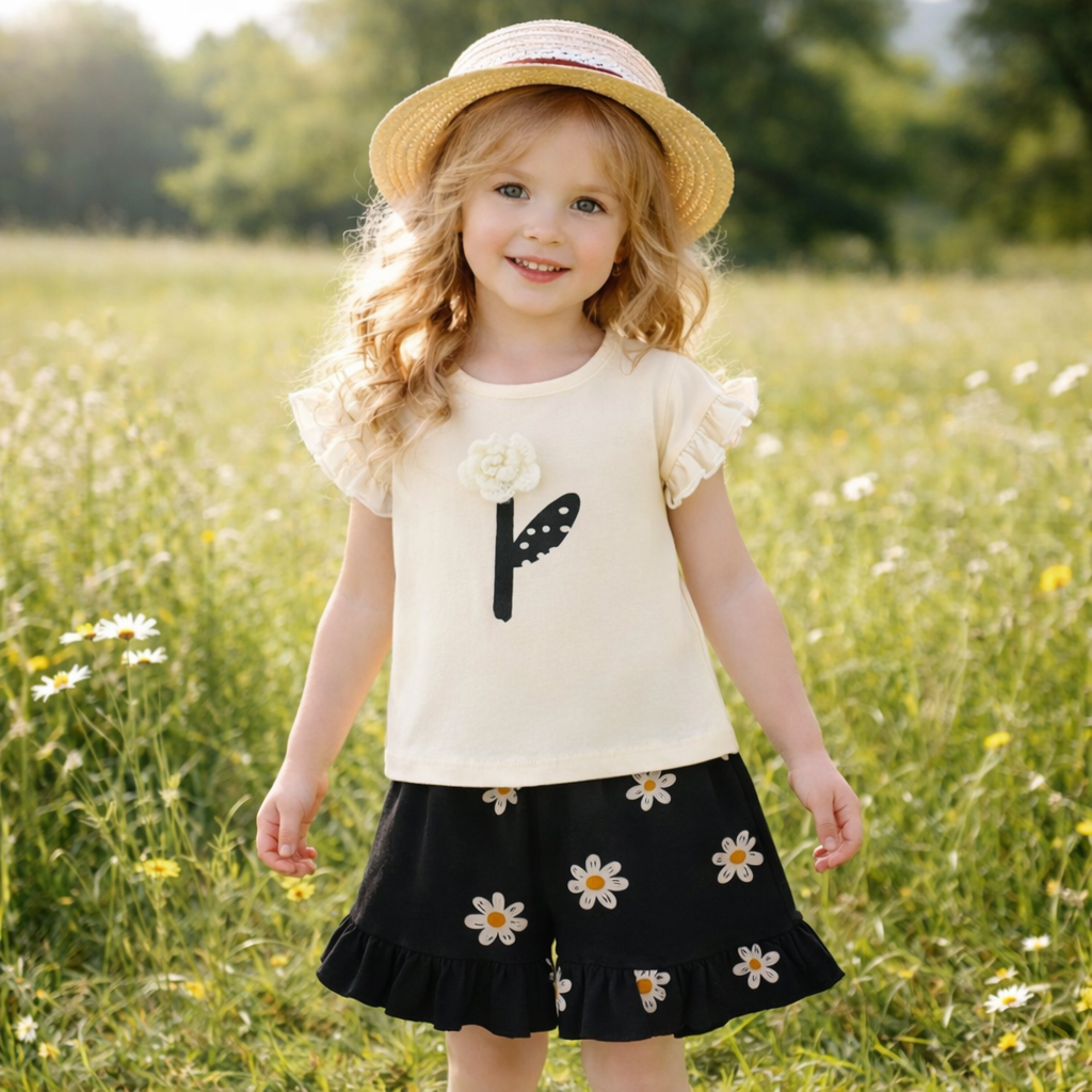 Outfit For Girls Floral Design Set Of 2 Pcs Size 2-10y