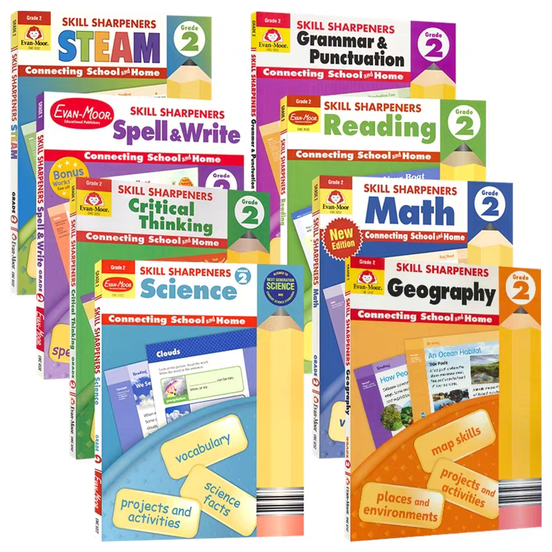 Evan Moor Skill Sharpeners Grade 2 Set 8 Books | Soft Cover | 7-8y
