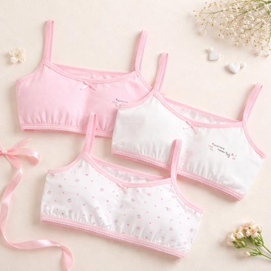 Girls Cotton Bras Thin Straps (1 Pc) | Strawberry | 5-6y
