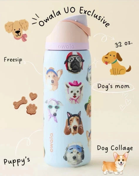 Owala Bottle Stainless Steel FreeSip Leak-proof | Dog Collage | 950ml