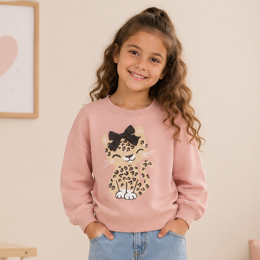 Girls Light Cotton Leopard Sweatshirt | Size 3-10y