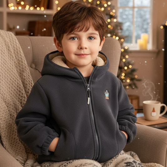 Navy Blue Jacket Boys' Velvet Thickened Warm Fleece Size 3-10y