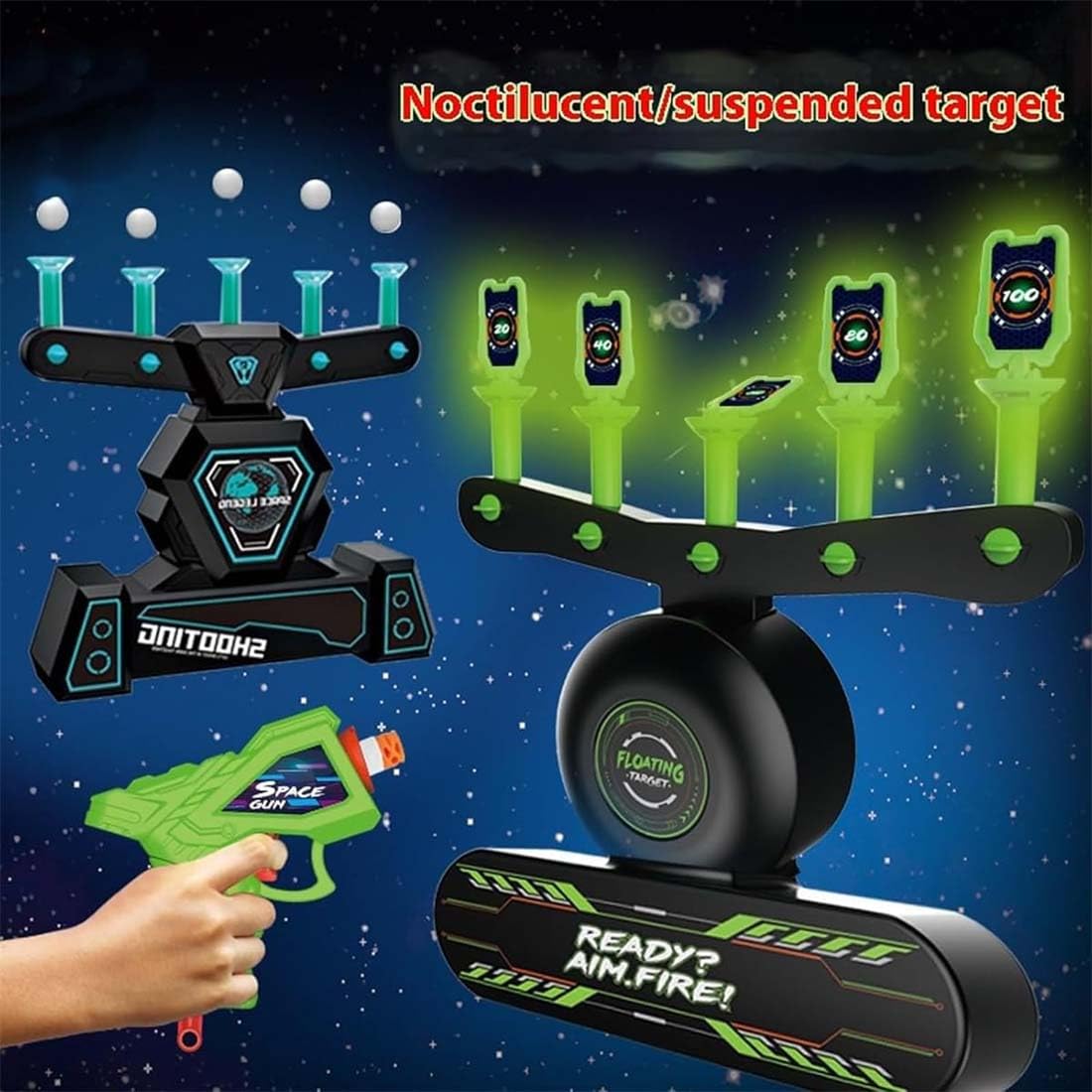 Glow-in-the-Dark Floating Target Shooting Game | 2 Blasters & 10 Foam Balls | 8+