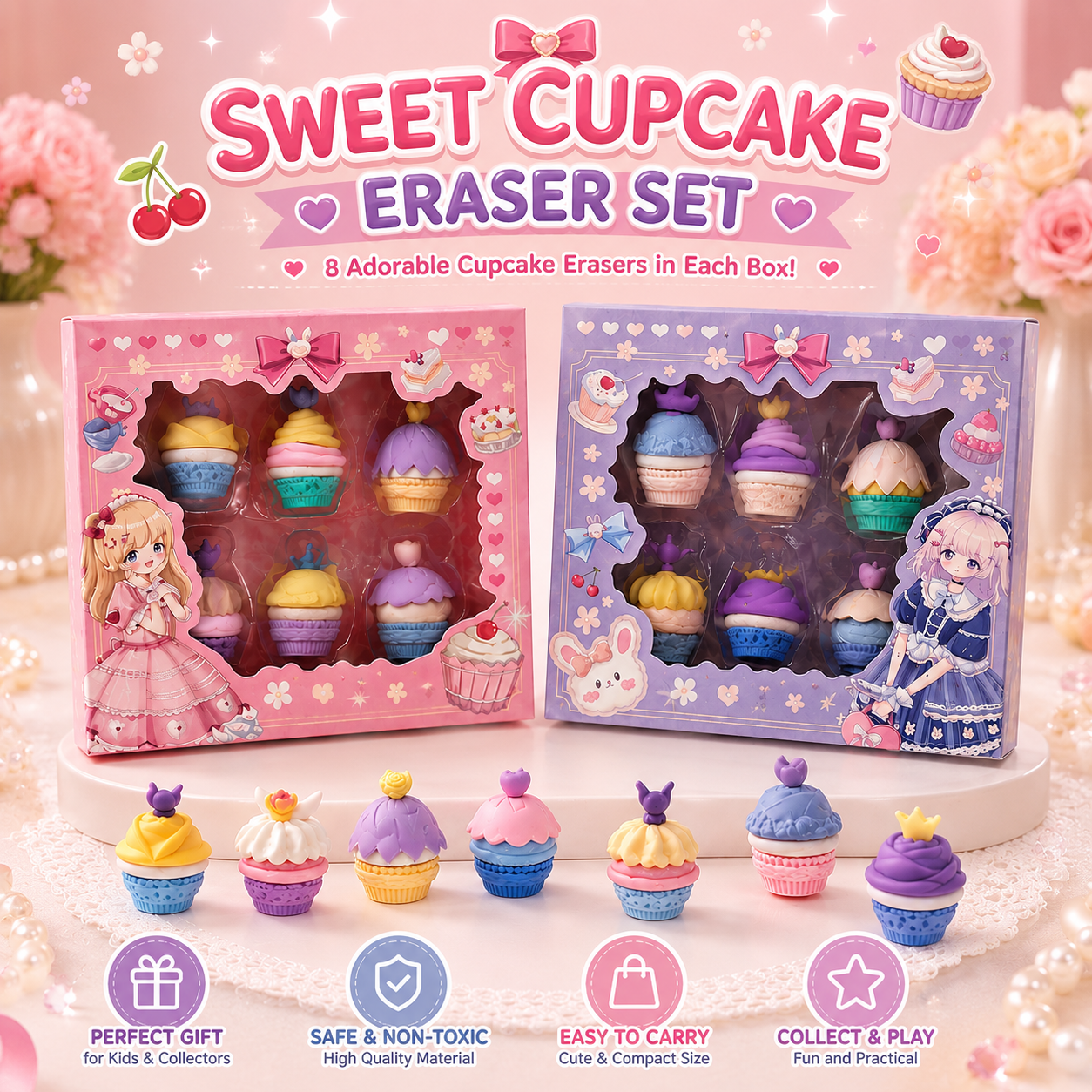 Sweet Cupcake Mini Eraser Set | 6 Pcs