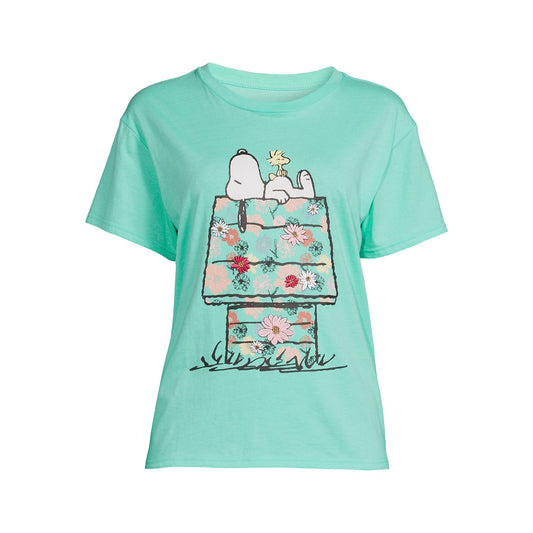 Tshirt For Women Snoopy Floral Design Peanuts Oversized  Mint Color Size XS-S