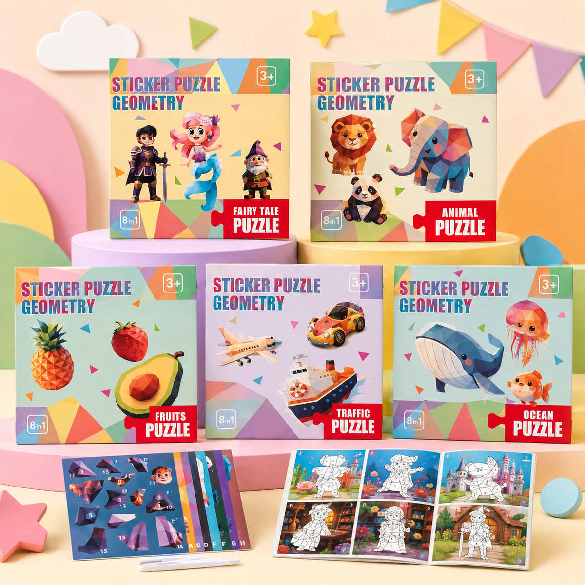 Geometric Sticker Puzzle Set for Kids | Ages 3+