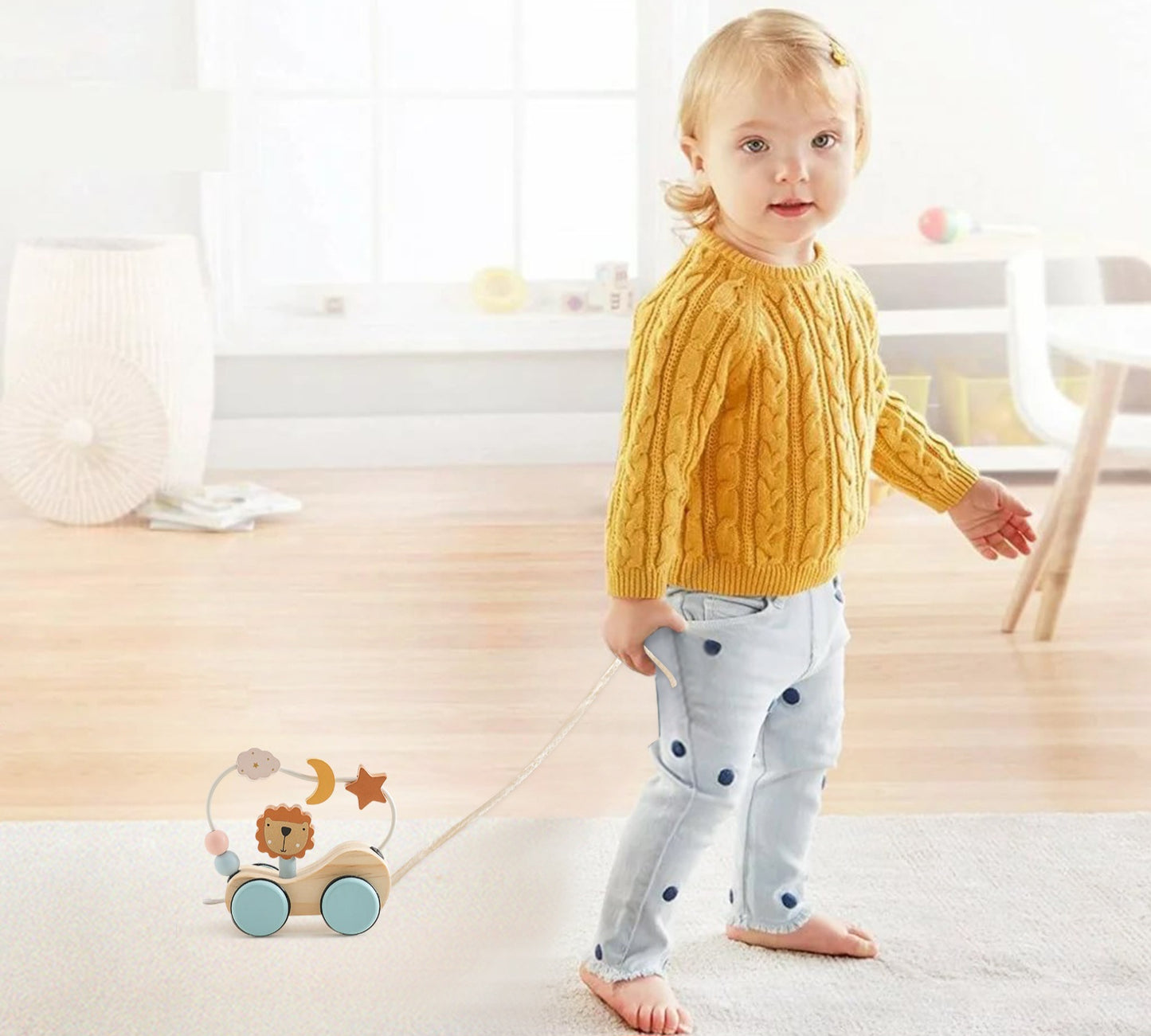 Montessori Wooden Pull Along Train Toy with Stacking Blocks