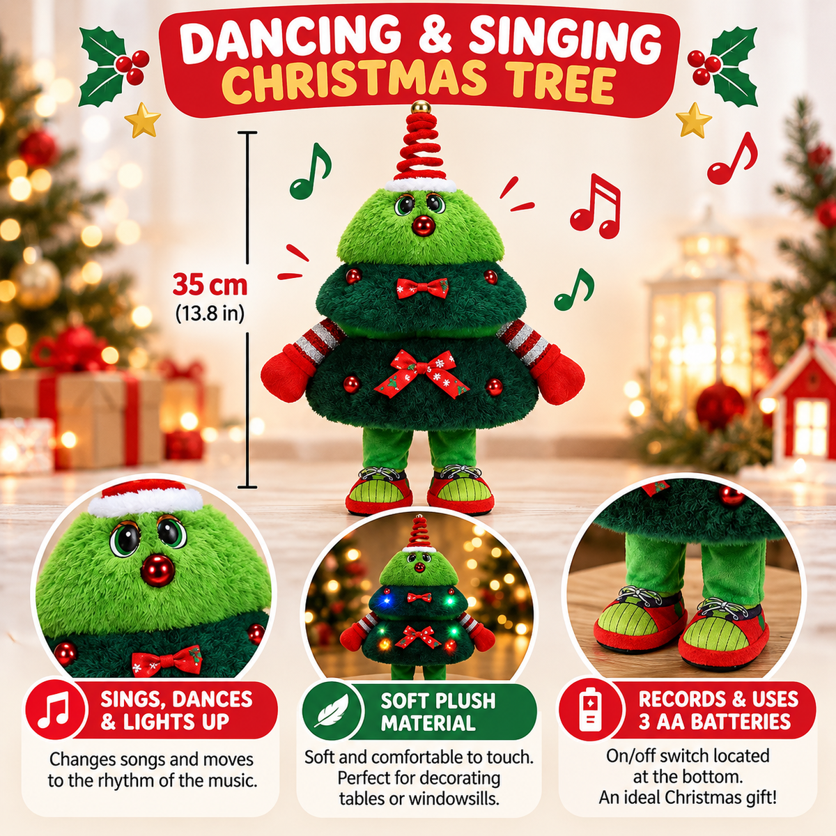 Electric Christmas Tree Plush With Light , Movement And Music | 3+