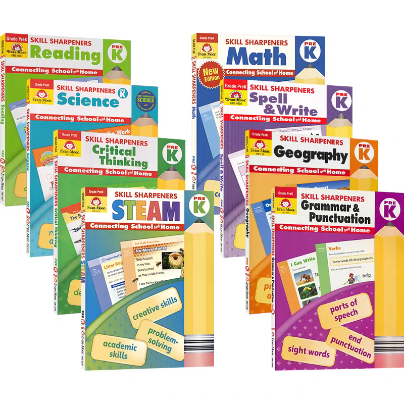 Skill Sharpeners Reading Connecting School And Home | 8 Books Set | Pre K | Soft Cover | 3+