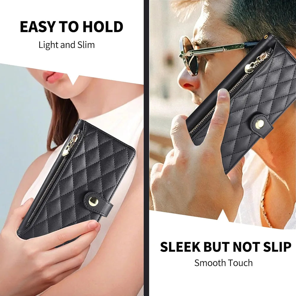 Wallet Case for Samsung Galaxy S24 Ultra | Flip Case - Wrist Strap and Crossbody Long Strap