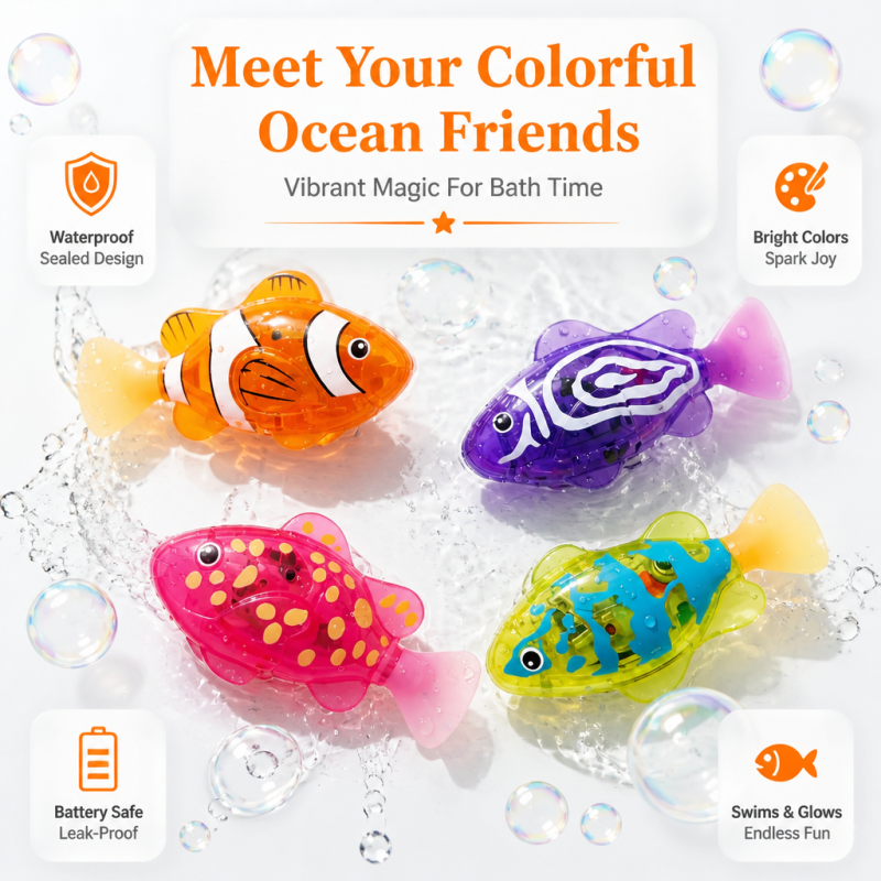 Electric Swimming Fish Set – 4 Colorful Water-Activated Fish Toys | 3+