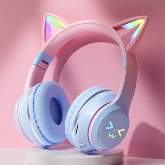 Cat Ear Wireless Headphones With LED Colorful Glow + Type-C Charge Cable