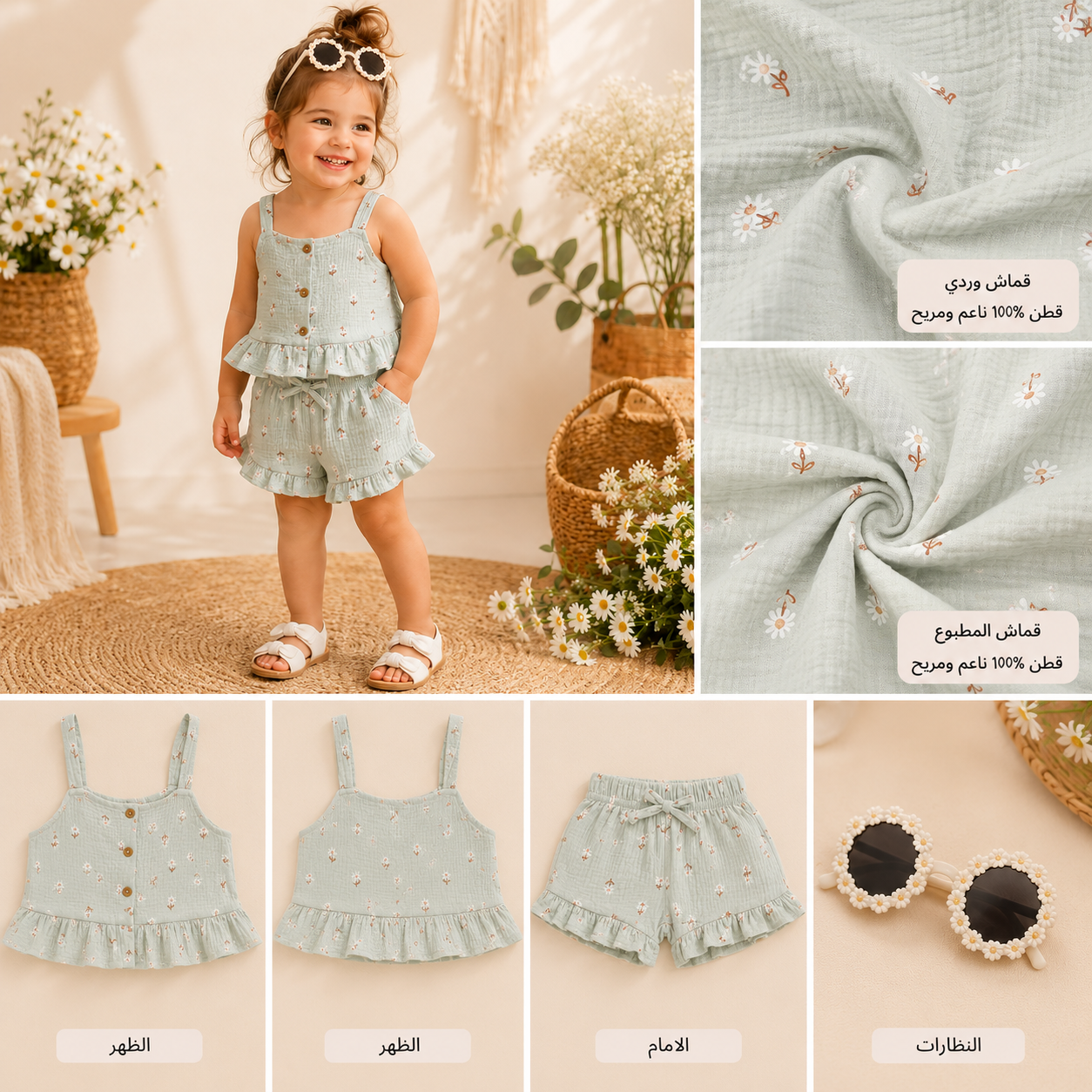 Baby Girl Floral Muslin 3PCS Summer Set | Size 2-4y