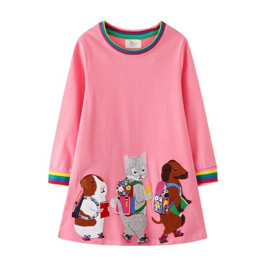 Cotton 100% Dress Long Sleeve With  Animals Design