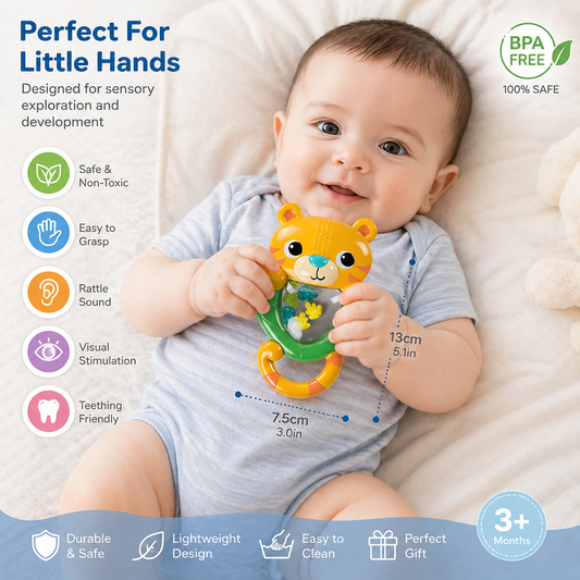 Bright Starts Shakin’ Safari Rattles – Tiger Baby Rattle Toy | 3M+