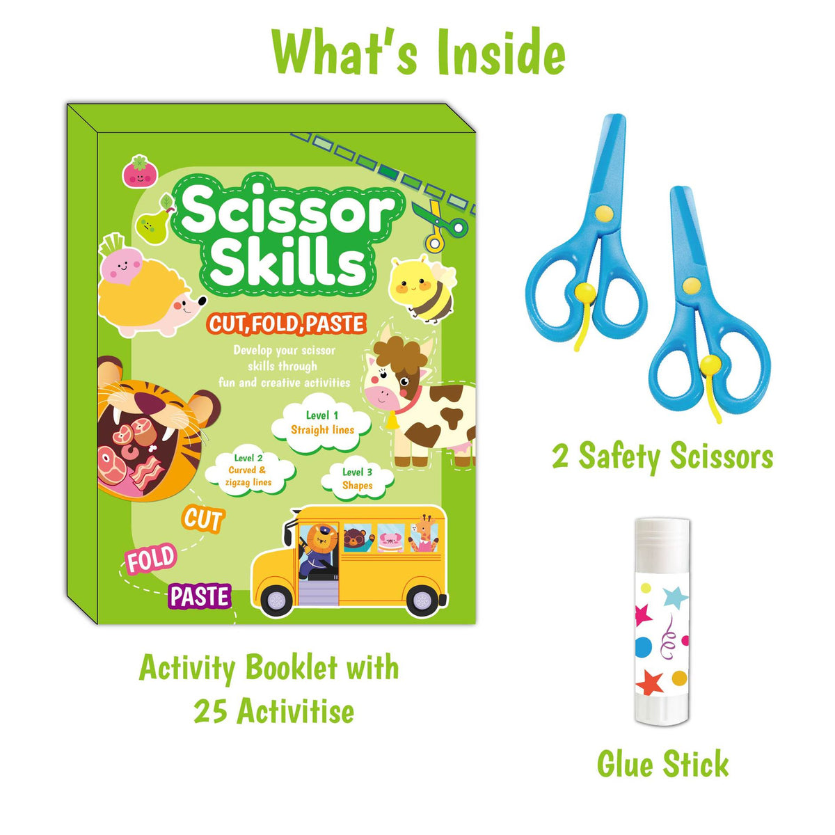 Scissor Skills Cut, Fold & Paste Activity Kit – 25 Activities | 3+
