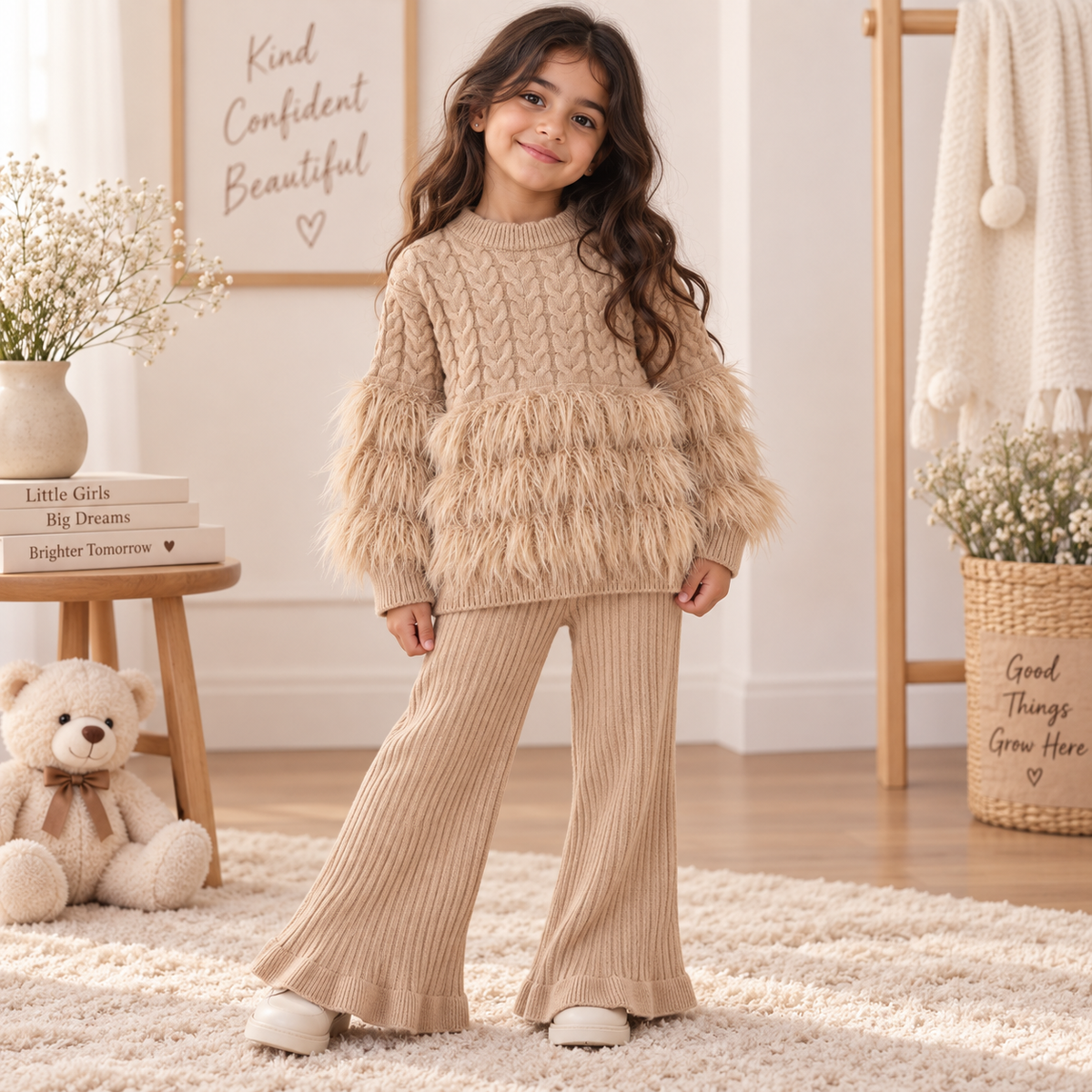 Girls’ Faux Fur Trim Knit 2-Piece Set | 2–7Y