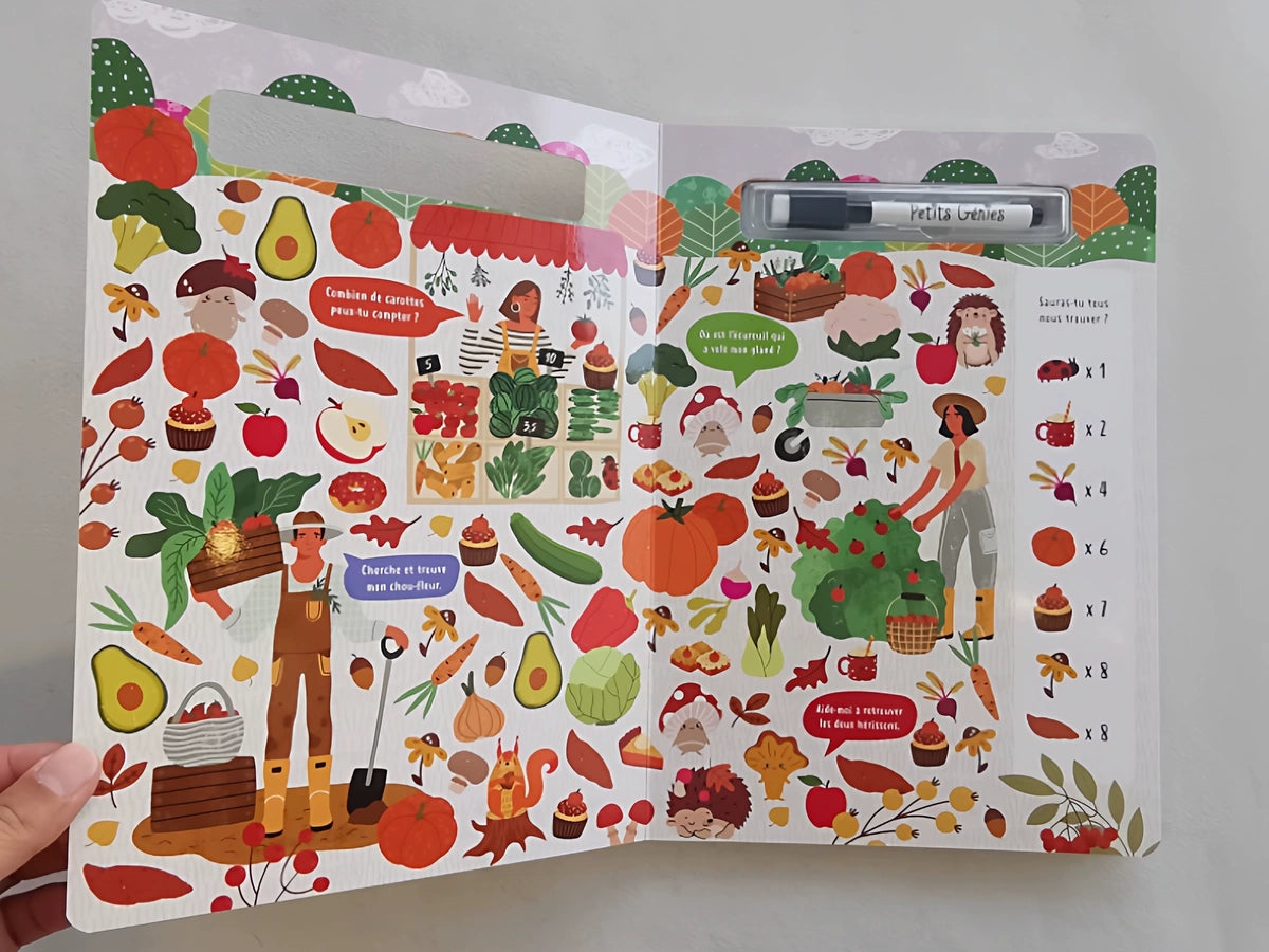 " Cherche Et Trouve " Livre-Ardoise Avec Marqueur Effaçable - French Book | Hard Cover | 3+