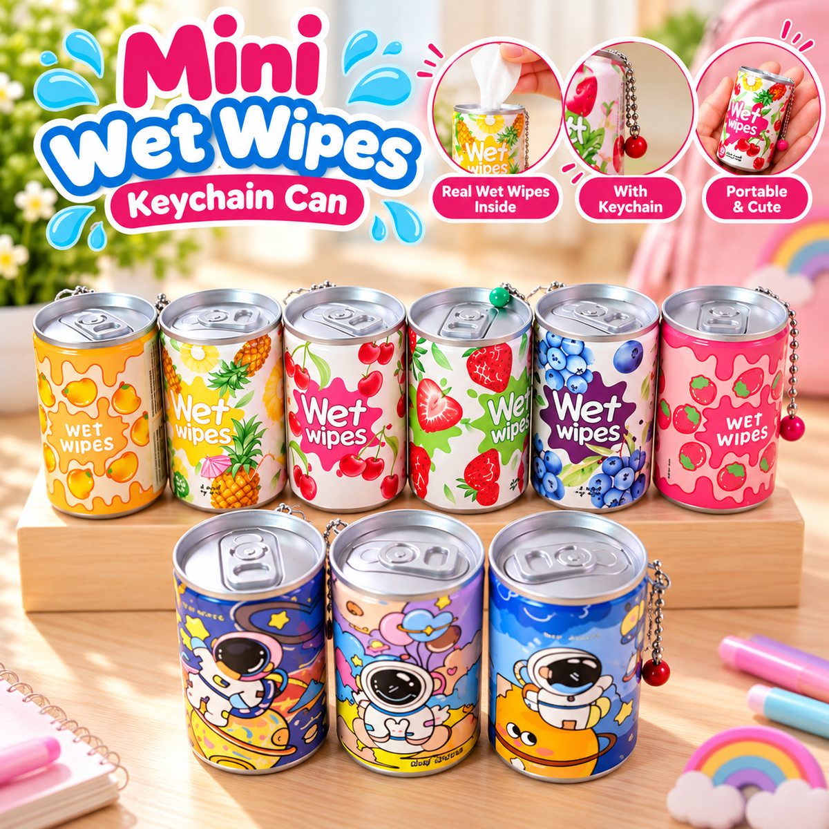 Mini Wet Wipes Keychain Can – 30 Sheets | 8 × 5 cm