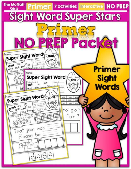 Sight Word Super Stars Primer No Prep Packet