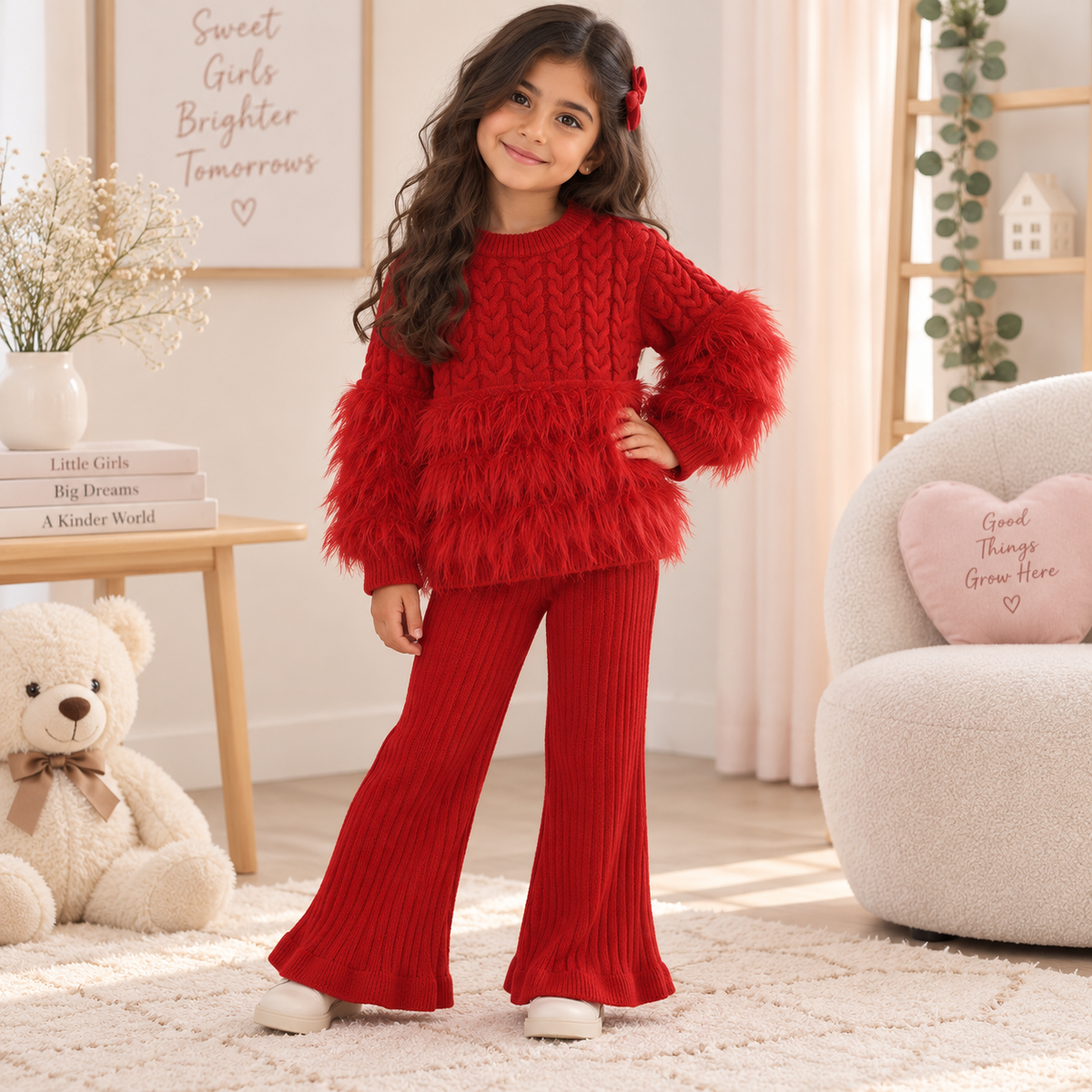 Girls’ Faux Fur Trim Knit 2-Piece Set | 2–7Y