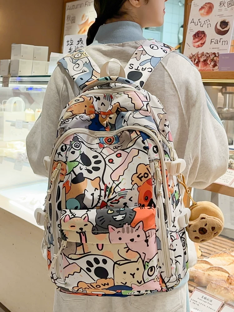 School Backpack Cute Cartoon Cats Design With Cute Accessory 43cm