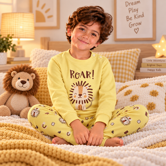Boys’ 100% Cotton Roar Lion Pajama Set | 0–8Y