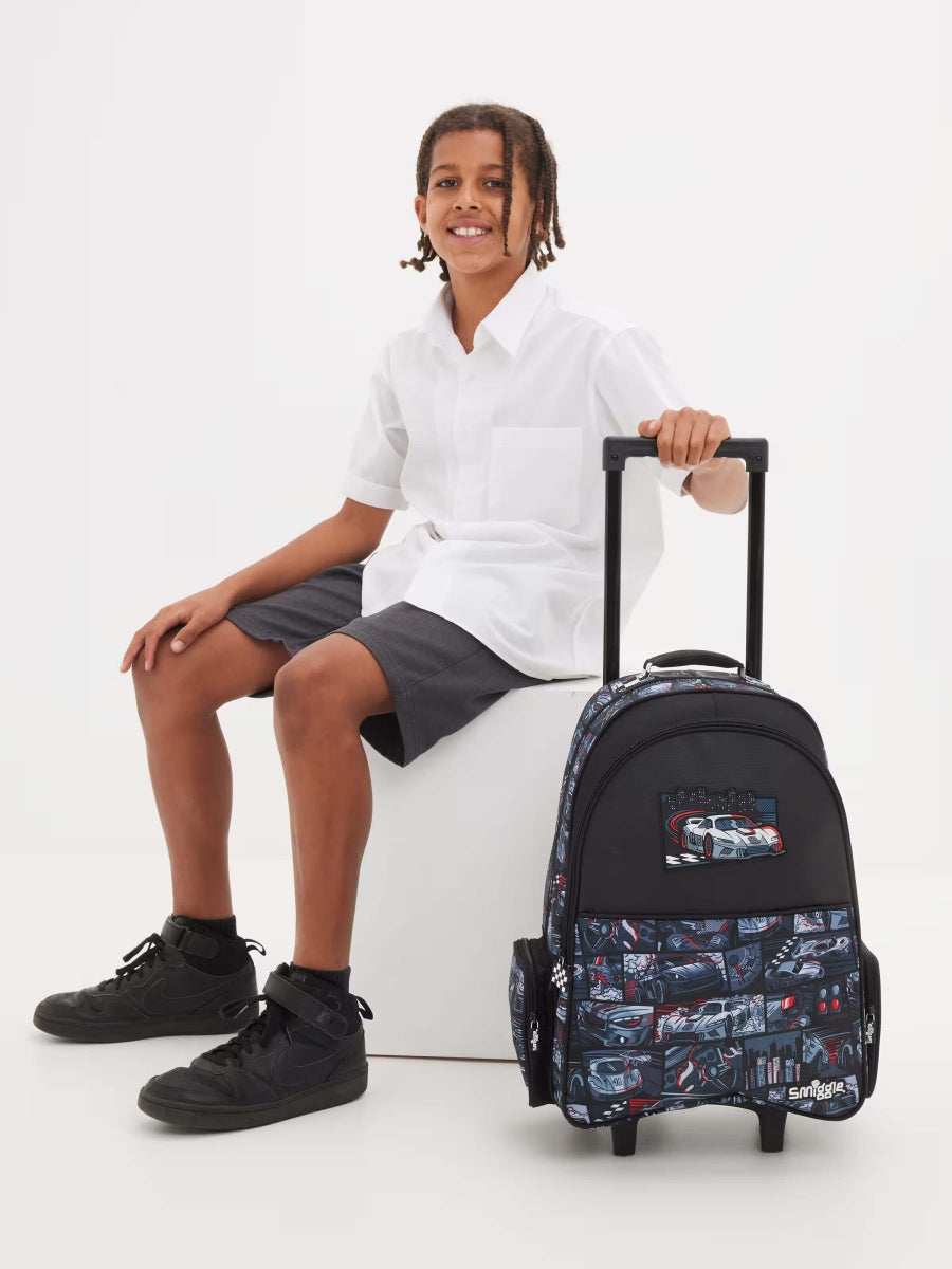 Smiggle Backpack | Light Up Wheels | Car Racing | 52cm