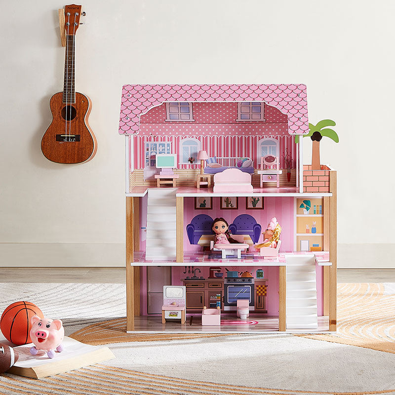 Wooden Doll House With Furniture Accessories Toy For kids