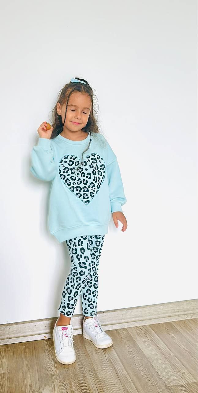 Blue Leopard Heart Outfit Cotton 100% 2-8y