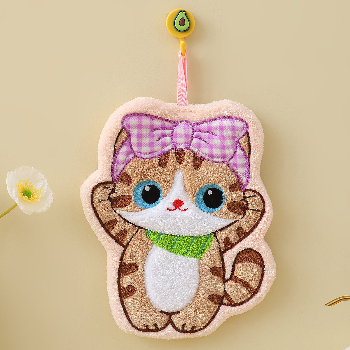 Cute Cat Coral Fleece Hanging Hand Towel – 24 × 19 cm